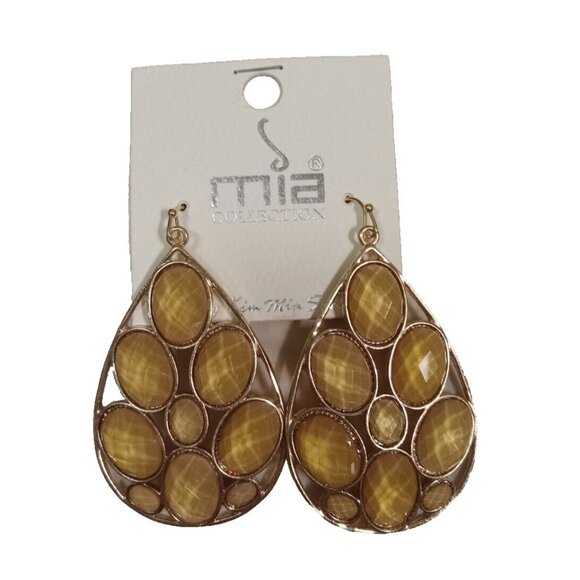 Mia Collection Statement Earrings Large Teardrop Dangle Gold Tone - Picture 2 of 3